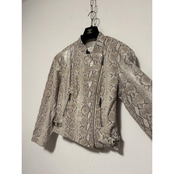 Vakko Jacket Womens Small Snakeskin Print 100% Leather Asymmetrical Moto Style - Picture 8 of 13